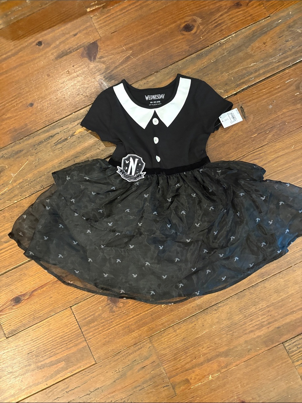 Wednesday Girls' Black Short-Sleeve Collar Dress